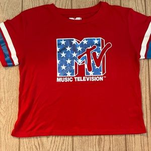 Mtv Cropped Tshirt Red With Stars Licensed Short Sleeve XL(15–17)